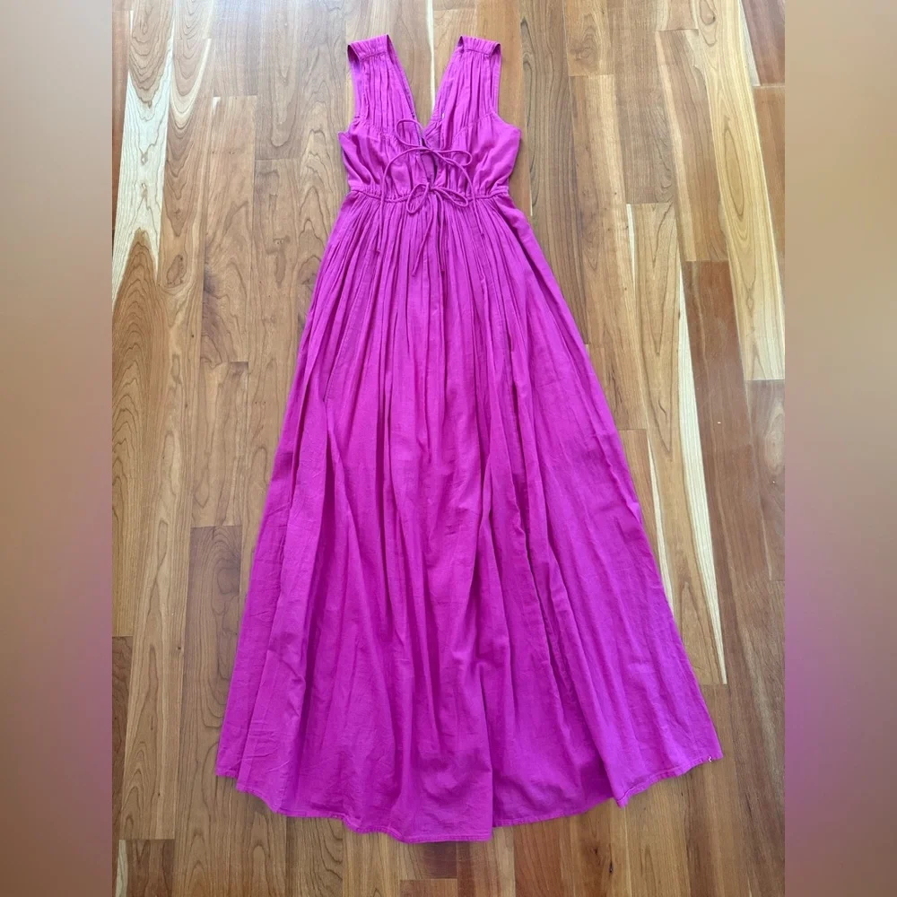 abercrombie pink maxi dress Women's Dipped-Waist Hardware Maxi Dress in Magenta | Size XL